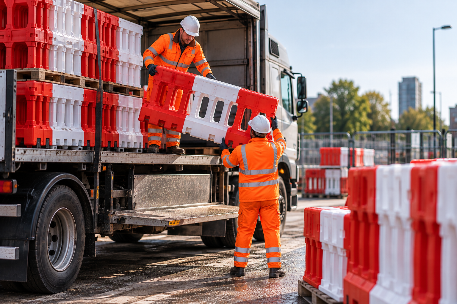 Barriers being delivered to site