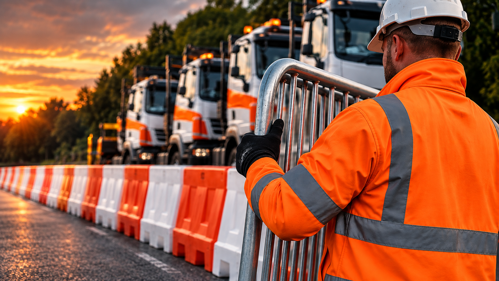 Traffic management operative handling a pedestrian barrier