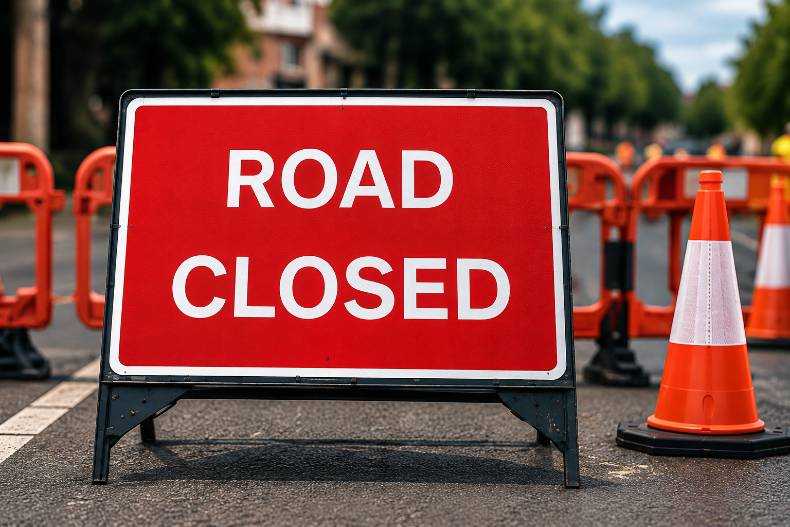 Road closed traffic management sign