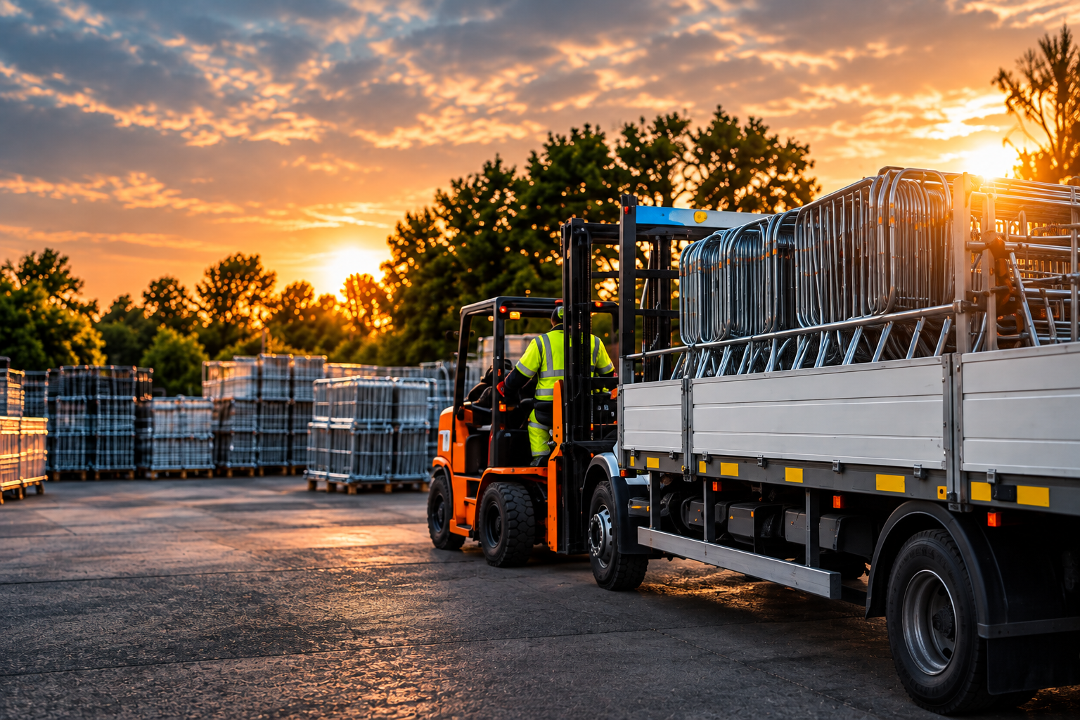 Barrier delivery being prepared at an industrial yard